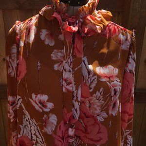 Ann Taylor ruffle, tie neck long sleeve top SMALL